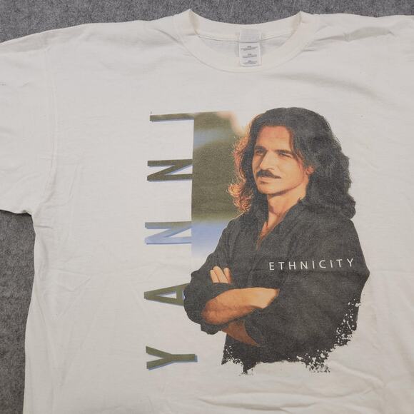 VTG Y2K Yanni Ethnicity Tour T Shirt Mens 2XL White 2003 Concert Band Tee Music - Picture 2 of 11